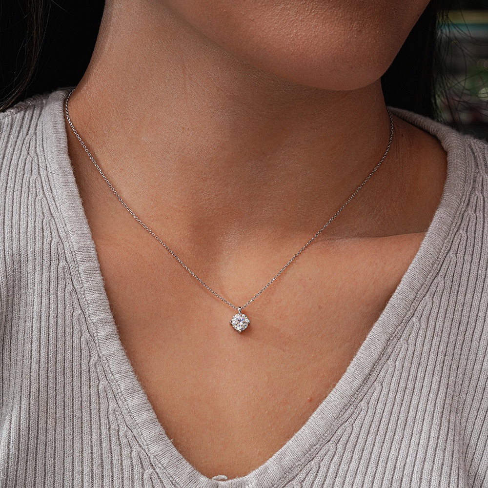 Elegant 925 Sterling Silver Moissanite Necklace, Gift Ready